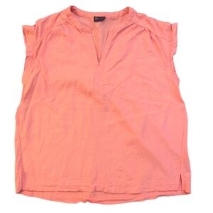 Splendid Peachy Linen Blend Split Neck Short Cap Sleeve Blouse Medium